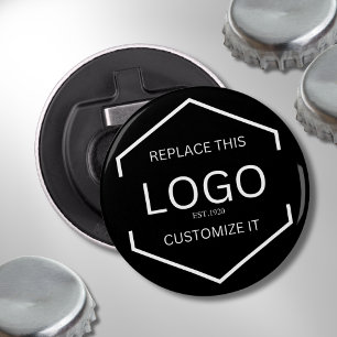 Aangepaste Logo zwarte achtergrond Zakelijke promo Button Flesopener