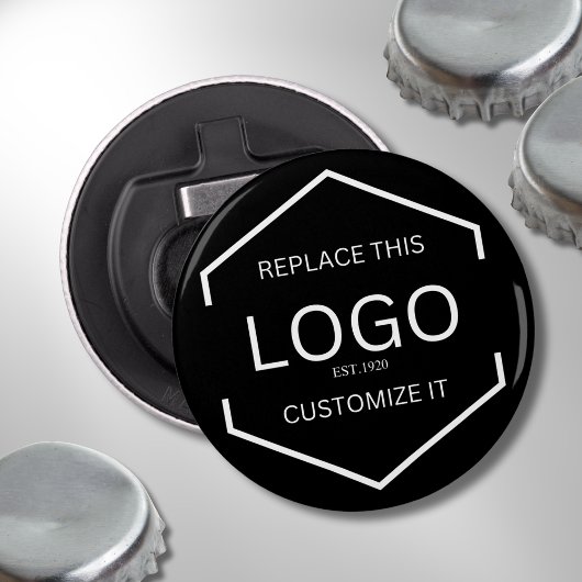 Aangepaste Logo zwarte achtergrond Zakelijke promo Button Flesopener