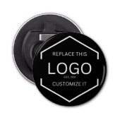 Aangepaste Logo zwarte achtergrond Zakelijke promo Button Flesopener (Voorkant)