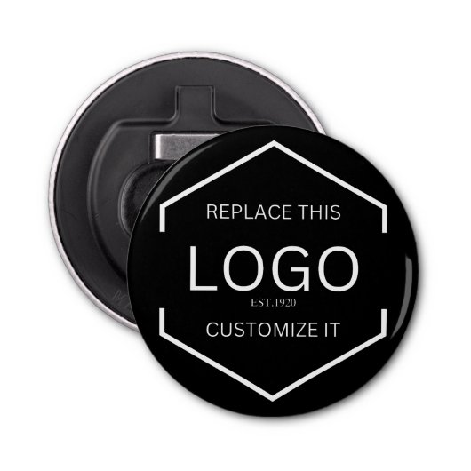 Aangepaste Logo zwarte achtergrond Zakelijke promo Button Flesopener (Voorkant)