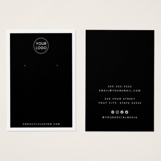 Aangepaste logo zwarte en witte oorkaart visitekaartje (Voorkant /achterkant)