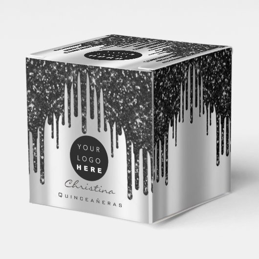 Aangepaste Logo zwarte Glitter-schijven Boutique S Bedankdoosjes (Voorkant Zijde)