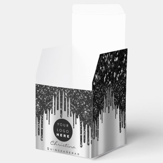 Aangepaste Logo zwarte Glitter-schijven Boutique S Bedankdoosjes (Geopend)