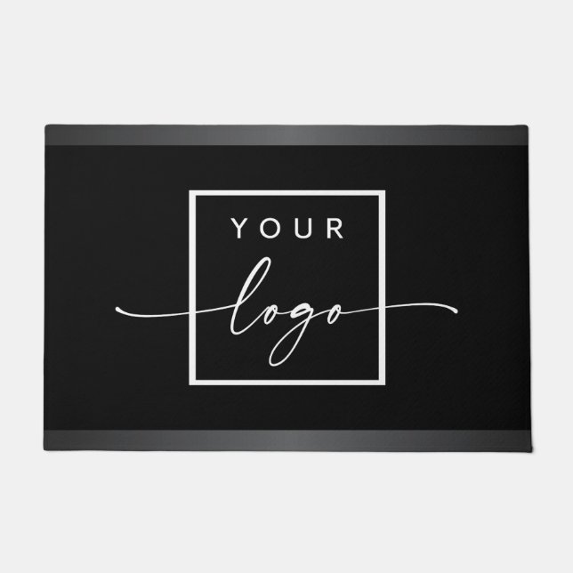 Aangepaste logo zwarte grijze grenzen deurmat (Voorkant)