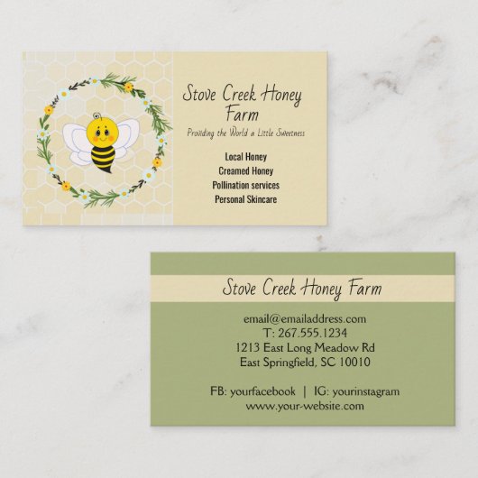 Aangepaste lokale honing kopen visitekaartje (Voorkant / Achterkant)