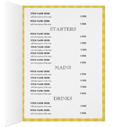 Aangepaste lokale Restaurantmenukaart (Binnen (Rechts))