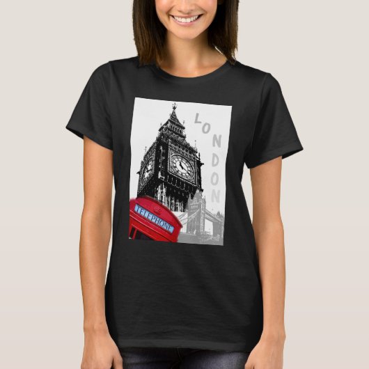 Aangepaste London Red Telephone Box Big Ben Clock T-shirt (Voorkant)