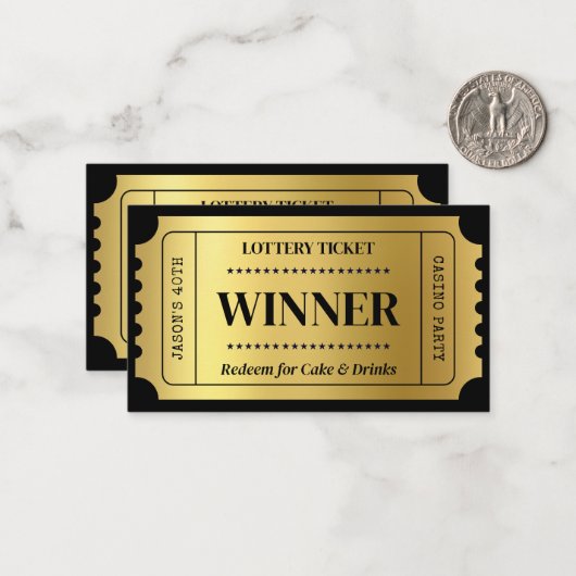 Aangepaste Loterij Ticket voor Casino Party, Zwart Notitiekaartje (Voorkant / Achterkant in situ)