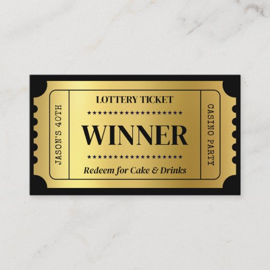 Aangepaste Loterij Ticket voor Casino Party, Zwart Notitiekaartje (Voorkant)