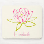 Aangepaste Lotus Flower/Water Lily Muismat<br><div class="desc">Een omtrek van een lotusbloem / waterlelie. De bloemblaadjes zijn in het roze geschetst en de bladeren in het groen. Achtergrond is een delicate eierschaal wit. Personaliseer / personaliseer met een naam.</div>