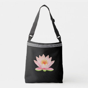 Aangepaste Lotusbloem op Zwart Crossbody Tas