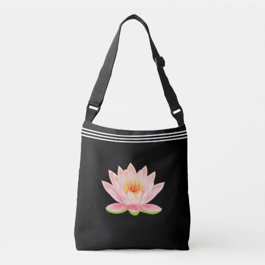 Aangepaste Lotusbloem op Zwart Crossbody Tas (Voorkant)