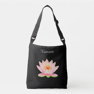 Aangepaste Lotusbloem op Zwarte Namaste Schouderta Crossbody Tas