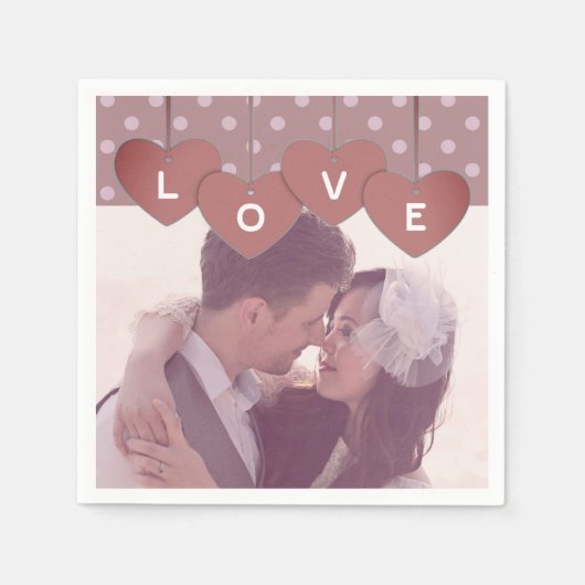 Aangepaste Love Hearts Banner Over Aangepaste Foto Servet (Voorkant)