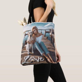 Aangepaste LOVE Paw Print Hondenliefhebber Pet Pho Tote Bag