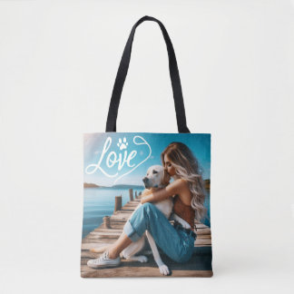 Aangepaste LOVE Paw Print Hondenliefhebber Pet Pho Tote Bag