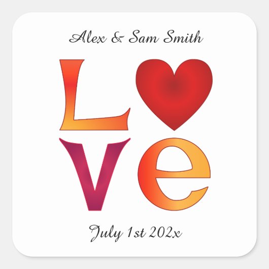 Aangepaste LOVE Square Bruiloft Datum Viering Datu Vierkante Sticker (Voorkant)