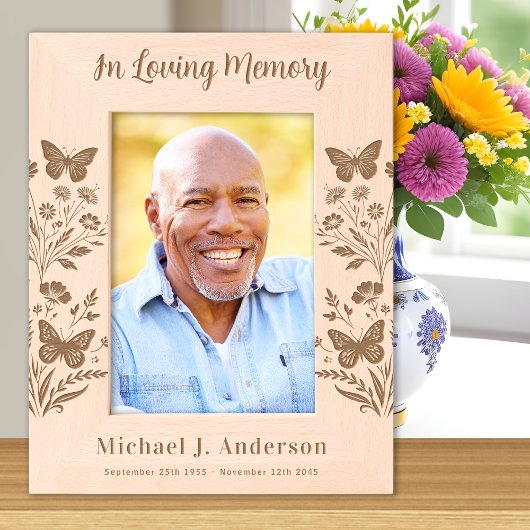 Aangepaste Loving Memory Floral Wood Afbeelding Me Gegraveerde Lijstjes