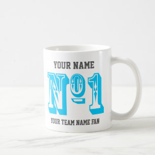 Aangepaste luchtblauwe nummer 1 sportteamfan koffiemok