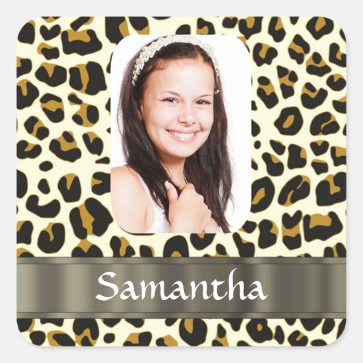 Aangepaste luipaard vierkante sticker (Voorkant)