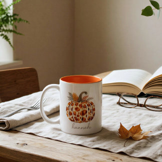 Aangepaste Luipaardprint Pompoen | Oogst Naam Tweekleurige Koffiemok