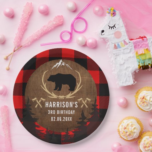 Aangepaste Lumberjack Birthday Papieren Bordje (Feest)