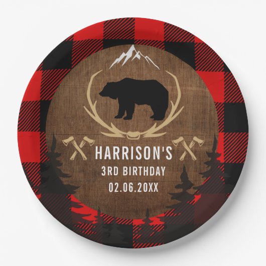 Aangepaste Lumberjack Birthday Papieren Bordje (Voorkant)