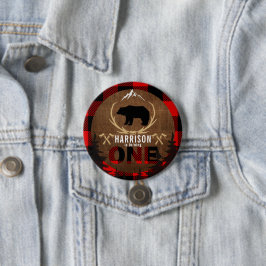 Aangepaste Lumberjack First Birthday Wood Pset Ronde Button 7,6 Cm