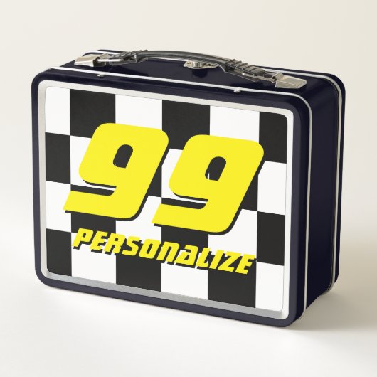 Aangepaste lunchbox van kind met geveegde racevlag (Achterkant)