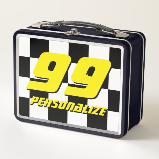 Aangepaste lunchbox van kind met geveegde racevlag (Voorkant)