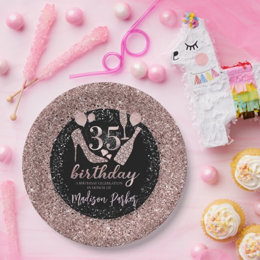 Aangepaste Luxe 35th Birthday Glitter Papieren Bordje (Feest)
