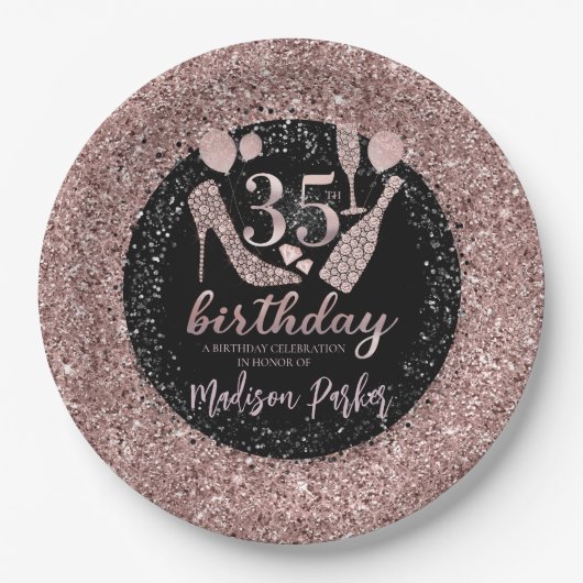 Aangepaste Luxe 35th Birthday Glitter Papieren Bordje (Voorkant)