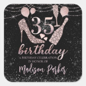 Aangepaste Luxe 35th Birthday Glitter Vierkante Sticker (Voorkant)