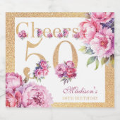 Aangepaste luxe 50e verjaardag roze gouden glitter sparkling wijnetiket (Enkel label)