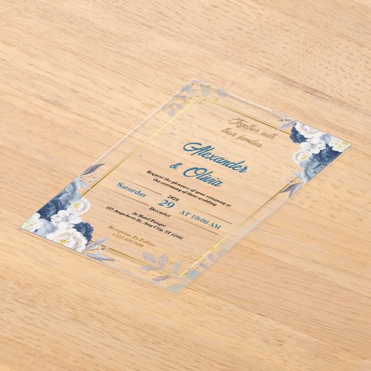 Aangepaste luxe bloemen acryl bruiloft uitnodiging (Laagn)