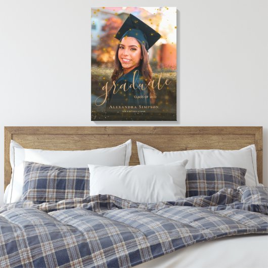 Aangepaste Luxe Confetti Glitter Afstuderen foto Canvas Afdruk (Insitu (Slaapkamer))