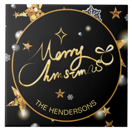 Aangepaste luxe gouden zwarte metalen sterren tegeltje (Voorkant)