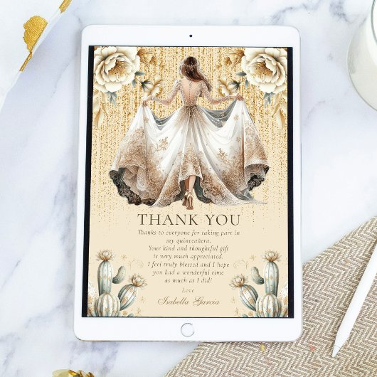 Aangepaste luxe ivoor & gouden Quinceañera bedankk Kaart