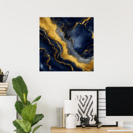Aangepaste luxe marine goud abstracte marmeren vlo poster