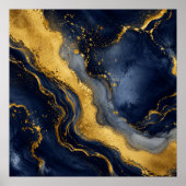 Aangepaste luxe marine goud abstracte marmeren vlo poster (Voorkant)