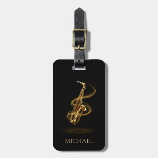Aangepaste luxe muzikant zakelijk gouden saxofoon  bagagelabel (Voorkant verticaal)