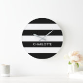 Aangepaste luxe zwarte en witte streep grote klok (Huis)