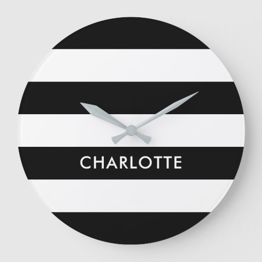 Aangepaste luxe zwarte en witte streep grote klok (Voorkant)