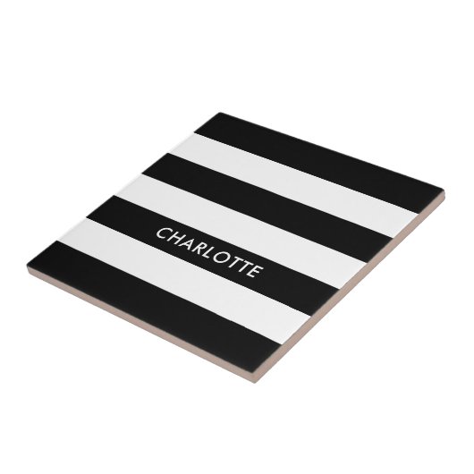 Aangepaste luxe zwarte en witte streep tegeltje (Zijkant)