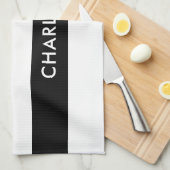 Aangepaste luxe zwarte en witte streep theedoek (Quarter Fold)