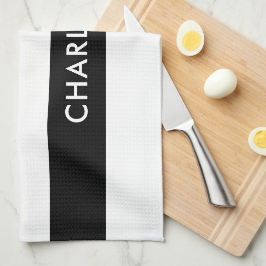 Aangepaste luxe zwarte en witte streep theedoek (Quarter Fold)