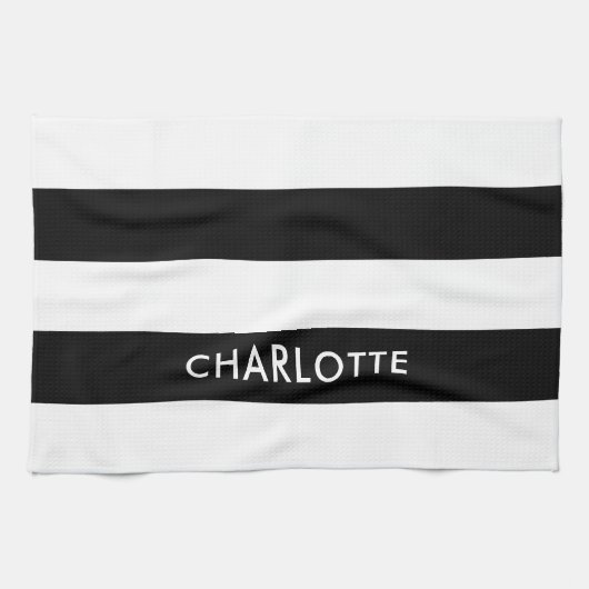 Aangepaste luxe zwarte en witte streep theedoek (Horizontaal)
