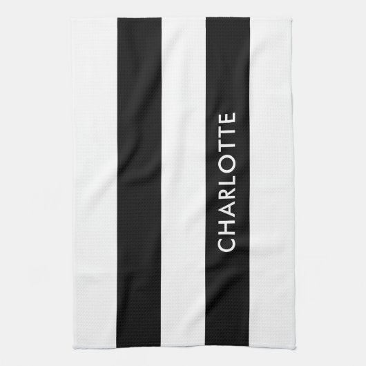 Aangepaste luxe zwarte en witte streep theedoek (Verticaal)