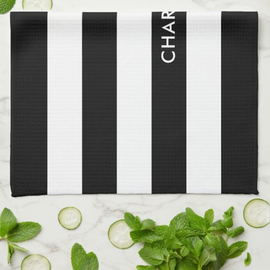 Aangepaste luxe zwarte en witte streep theedoek (Gevouwen)