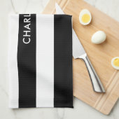 Aangepaste luxe zwarte en witte streep theedoek (Quarter Fold)